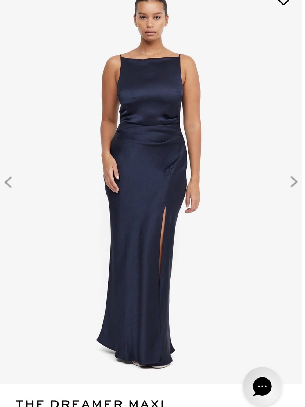 Bec & Bridge Dreamer Navy Satin Boatneck Maxi Dress with Side Slit